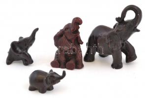 Elefánt figurák, 4 db, műgyanta, m: 2-7 cm