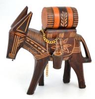 Vegyes bolha tétel, 5 db: fa szamár, kis fa díszkorsó, mini réz szenesvödör, porcelán macska, fém gy...