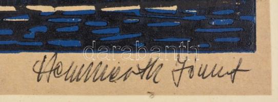 Herwerth József (1939-1987): Halászbástya, színes linómetszet, papír, jelzett, vékony kartonra kasír...