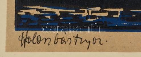 Herwerth József (1939-1987): Halászbástya, színes linómetszet, papír, jelzett, vékony kartonra kasír...