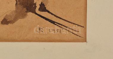 König Dezső (1901-?): Női akt, lavírozott tus, papír, jelzett, paszpartuban, 27x19,5 cm