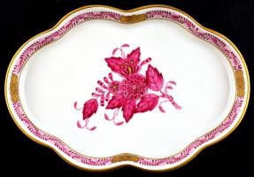 Herendi Apponyi mintás porcelán tálka, kézzel festett, jelzett, hibátlan, 9x13x1,5 cm