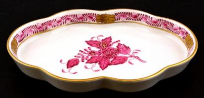 Herendi Apponyi mintás porcelán tálka, kézzel festett, jelzett, hibátlan, 9x13x1,5 cm