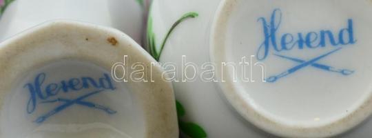 Herendi virág mintás mini vázácskák, 2 db, kézzel festett, jelzett (tanulóx2), hibátlanok, h: 6 cm é...