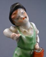 Herendi csizmadia inas, kézzel festett, jelzett, hibátlan, m: 13 cm