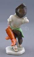 Herendi csizmadia inas, kézzel festett, jelzett, hibátlan, m: 13 cm