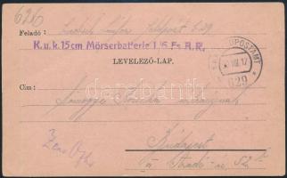 1917 Field postcard "K.u.k. 15. cm. Mörserbatterie 1/6 Fs.A.R." + "FP 629 b", 1917 Tábori posta levelezőlap "K.u.k. 15. cm. Mörserbatterie 1/6 Fs.A.R." + "FP 629 b"