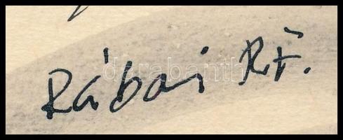 Rábai Ridovics Ferenc (1923-1993): Ülő akt, lavírozott tus, golyóstoll, papír, jelzett, 24,5x35 cm