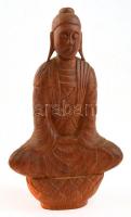 Ülő Buddha faragott keményfa szobor. 23 cm
