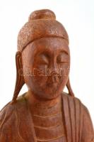 Ülő Buddha faragott keményfa szobor. 23 cm