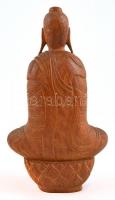 Ülő Buddha faragott keményfa szobor. 23 cm