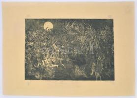 Tulipán László (1943-2007): Csata. Rézkarc, papír, számozott (15/8), jelzett, 20,5x31 cm