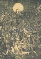 Tulipán László (1943-2007): Csata. Rézkarc, papír, számozott (15/8), jelzett, 20,5x31 cm