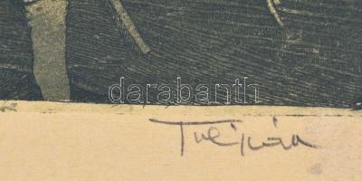 Tulipán László (1943-2007): Csata. Rézkarc, papír, számozott (15/8), jelzett, 20,5x31 cm