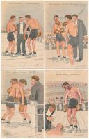 Boxeurs - 10 darabos művész képeslap sorozat tokkal: box. Ch. Chivot szignóval / Boxing - 10 art mot...