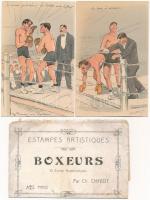 Boxeurs - 10 darabos művész képeslap sorozat tokkal: box. Ch. Chivot szignóval / Boxing - 10 art mot...