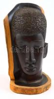 Jelzés nélkül: Női arc. Faragott keményfa szobor. 25 cm