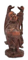 Nevető Buddha faragott keményfa szobor. 19 cm