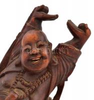 Nevető Buddha faragott keményfa szobor. 19 cm