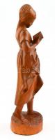 Olvasó parasztlány. Faragott, lakkozott fa. Jelzés nélkül: 32 cm