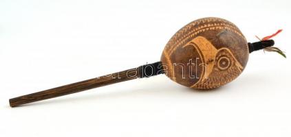 2 db kismértű húros hangszer, 27 cm,  32 cm. Egy rumbatök 30 cm Kézi faragások