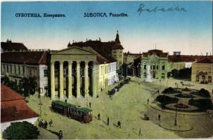 Szabadka, Subotica; Pozoriste / színház, villamos / theatre, tram