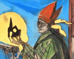 Kondor jelzéssel: Főpap. Vegyes technika, farost, 64,5x47,5 cm