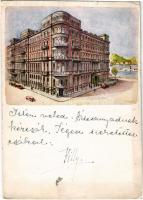1940 Budapest V. Grand Hotel Hungaria szálloda reklámlapja, automobilok (kis szakadás / small tear)