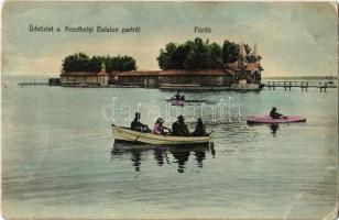 Keszthely, Balaton-part, fürdő, evezős csónakok. Vasvári kiadása (ragasztónyom / glue marks)