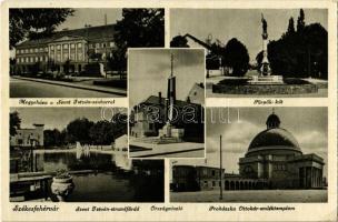 1945 Székesfehérvár, Megyeháza, Szent István szobor, Püspök-kút, Országzászló, Szent István strandfürdő, Prohászka Ottokár emléktemplom (EK)