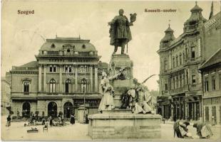1913 Szeged, Kossuth Lajos szobor, Hotel Európa szálloda, piac, Pósz Alajos, Wagner üzlete. Bartos Lipót kiadása