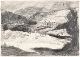 Patkó jelzéssel: hegyvidéki táj. Szén, papír, 31,5x44,5 cm