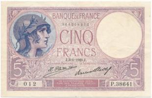 Franciaország 1929. 5Fr T:III tűly. France 1929. 5 Francs C:F needle hole Krause#72d
