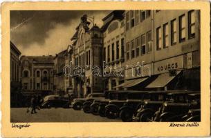 1942 Ungvár, Uzshorod, Uzhhorod, Uzhorod; Korona szálloda, Cikta, Kovács üzlete, automobilok. Brogot kiadása / hotel, shops, automobiles (EB)