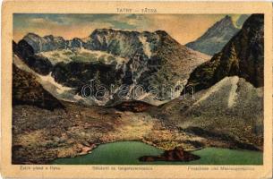 1921 Tátra, Magas-Tátra, Vysoké Tatry; Zabie plesá a Rysy / Békás-tó és Tengerszem-csúcs / Froschsee und Meeraugenspitze / lake, mountain peaks (EK)