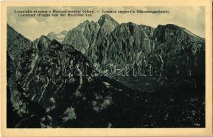 Tátra, Magas-Tátra, Vysoké Tatry; Lomnická skupina s Maximilianovej vysiny. A. Hensch felvétele / Lomnici-csoport a Miksa-magaslatról / Lomnitzer Gruppe von der Maxhöhe aus / mountain peaks in the High Tatras