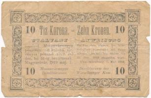 Magyaróvár / Mosonvármegye Direktóriuma 1919.05.07. 10K  papír szükségpénz, hátoldalán bélyegzés, aláírás és sorszám T:IV