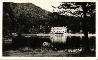 1942 Tusnádfürdő, Baile Tusnad; tó részlet, evezős csónakok, fürdőház / lake, rowing boats, spa, bath (EB)