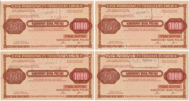 Lengyelország 1989. 1000Zl (4x) sorszámkövető Lengyel Nemzeti Bank utazási csekk T:I-,II  Poland 1989. 1000 Zlotych (4x) sequential serials Narodowy Bank Polski travellers cheque C:AU,XF
