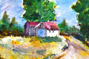 Iványi jelzéssel: Táj. Olaj, vékony karton, sérült (kis szakadással, sarkaiban gyűrődésekkel), 30x40...