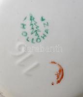 Hollóházi porcelán retró mokkás készlet, matricás, jelzett: 4 db csésze, 6 db csészealj, 1 db kiöntő...