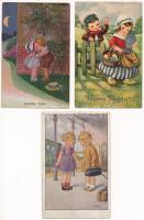 14 db RÉGI motívum képeslap: gyerekek, pár litho, szignósok (pl. Kranzle) / 14 pre-1945 motive postc...