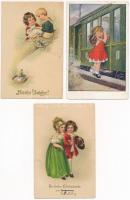 14 db RÉGI motívum képeslap: gyerekek, pár litho, szignósok (pl. Kranzle) / 14 pre-1945 motive postc...