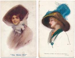 5 db RÉGI amerikai művész motívum képeslap: hölgyek / 5 pre-1945 American art motive postcards: ladi...