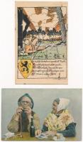 14 db RÉGI motívum képeslap: üdvözlőlapok, művész / 14 pre-1945 motive postcards: art, greetings