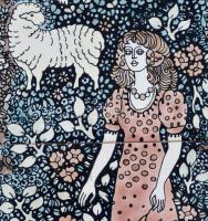 Vén Edit (1937-): Pár az idillben. Zománcfesték, kerámia, hátoldalán jelzett, keretben, 45×15 cm