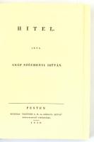Széchényi István: Hitel. Bp.,1991, Közgazdasági és Jogi Könyvkiadó. Kiadói sérült műbőr kötés. Repri...