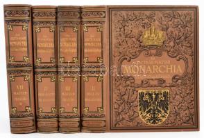 Az Osztrák-Magyar Monarchia írásban és képben sorozat 4 kötete: II. kötete: Bécs és Alsó-Ausztria, IV. köt: Felső-Ausztria és Salzburg, III. kötete: Magyarország I. kötete, VII. kötete: Magyarország II. kötete. Az Alföld. Bp., 1888-1891, Magyar Királyi Állami Nyomda. Szövegközti és egész oldalas képekkel, térképekkel gazdagon illusztrált. Kiadói dúsan aranyozott, festett, dombornyomásos, egészvászon kötésben, márványozott lapélekkel, foltosak, ázottak, dohosak, egy-egy kötetben kijár az elülső szennylap, továbbá egy kötet borítója foltos, 1 kötet rossz állapotban.