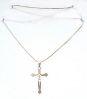 Ezüst(Ag) kígyó nyaklánc, kereszt függővel, jelzett, h: 38 cm, 3×2 cm, nettó: 4,4 g