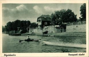 1940 Verőce, Nógrádverőce; Duna-parti részlet, férfi evezős csónakban